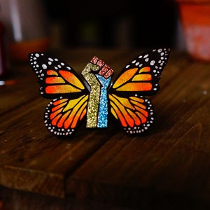 Orange Monarch Butterfly, Leather brooch pin (unisex, hand painted), Activism, Social Justice, BLM (Black Lives Matter)