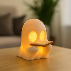 Spooky Reading Ghost Bookshelf Decor Figure – 3D Printed Whimsical Halloween Shelf Decoration for Home, Office, or Bookshelf
