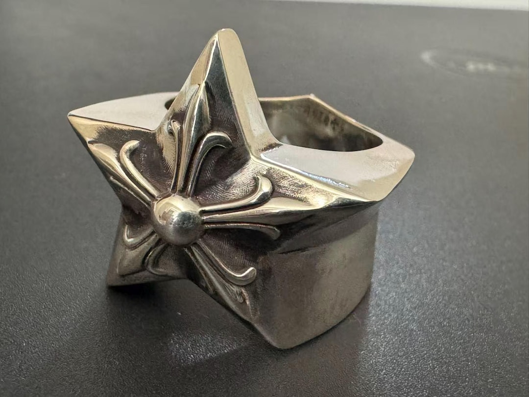 Sterling Silver Five-point Star Ring: Hand-carved Retro Rock Style - Etsy