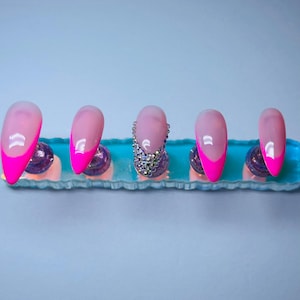 Pink Frenchies Press On Nails with Rhinestones, Suitable for Wedding, Events or Gift for Her