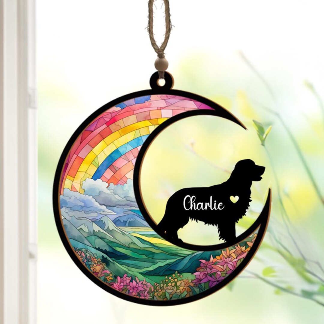 Custom Dog Suncatcher, Rainbow Bridge Pet Memorial, Stained Glass Style ...