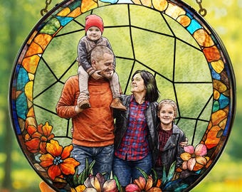 Personalized Stained Glass Photo Suncatcher, Family Portrait Keepsake