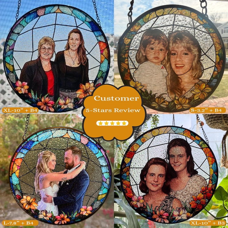 Custom Stained Glass Photo Suncatcher, Personalized Family Portrait Window Hanging, Unique Picture Gift image 6