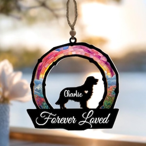 Personalized Loss Of Dog Sympathy Gift, Custom Rainbow Bridge Pet Memorial Suncatcher with Name & Silhouette,Dog Remembrance Window Ornament