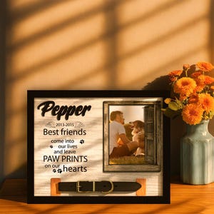 Memorial Pet Collar Sign, Dog Memorial Wood Frame With Collar Holder, Custom Dog Photo Keepsake, Pet Loss Gift for Dog Lovers, Memory Decor
