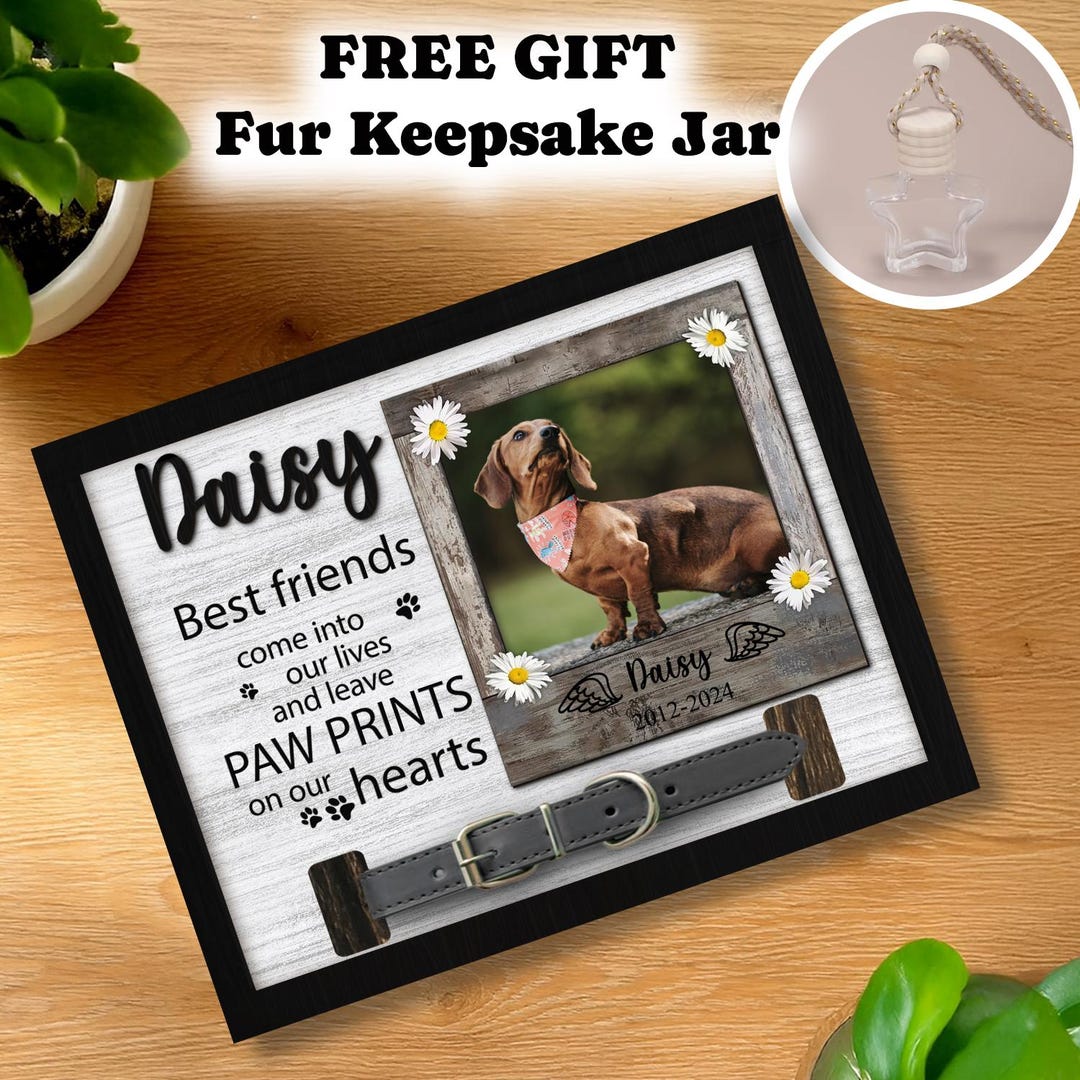 Personalized Dog Memorial Wood Frame With Collar Holder, Custom Pet ...