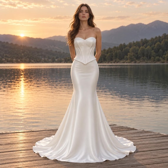 Bridal Corset Dress Perfect for Wedding – Two Piece Bridal Gown with Satin Skirt