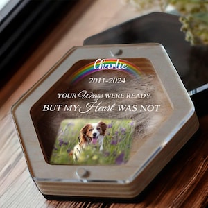 Custom Pet Memorial Photo Keepsake Box – Personalized Pet Loss Gift with Picture, Name & Dates, Fur Holder, Pet Remembrance Display