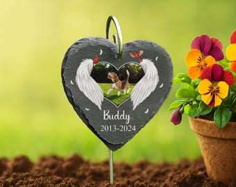 Personalized Pet Memorial Stone with Stake – Custom Engraved Heart Garden Marker for Pet Loss, Outdoor Tribute Gift with Picture & Dates