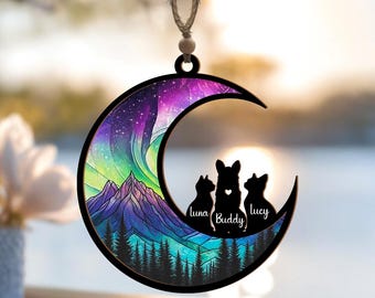 Personalized Pet Memorial Suncatcher, Moon & Sunset Tribute