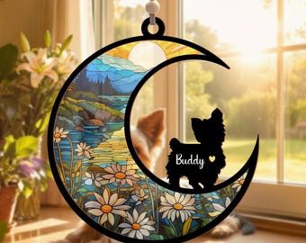 Custom Dog Suncatcher, Moon & Sunset Pet Memorial Ornament