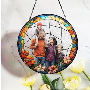 Custom Stained Glass Photo Suncatcher, Personalized Family Portrait Window Hanging, Unique Picture Gift image 13
