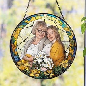Custom Stained Glass Photo Suncatcher, Personalized Family Portrait Window Hanging, Unique Picture Gift image 17