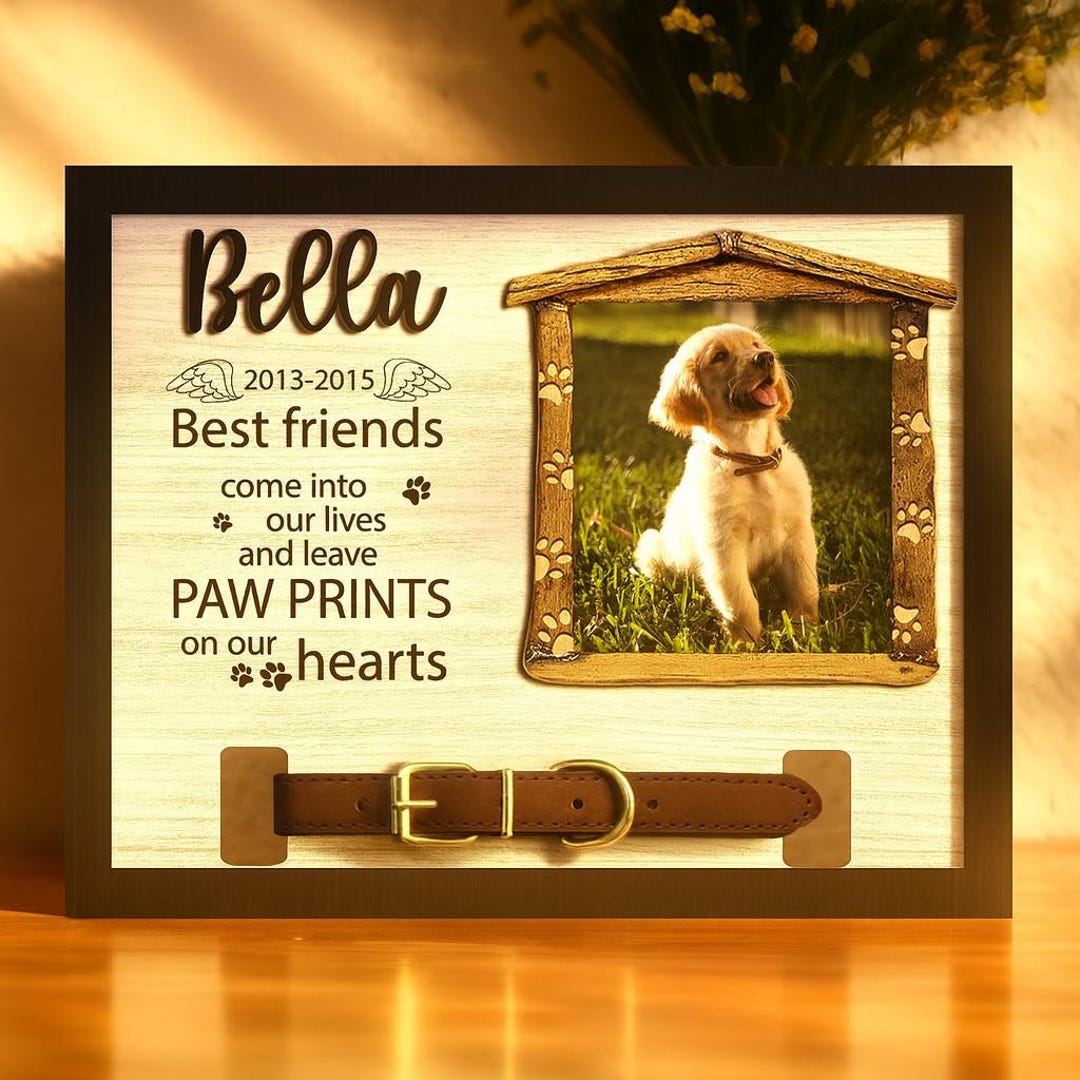 Personalized Dog Memorial Wood Frame With Collar Holder, Custom Pet ...