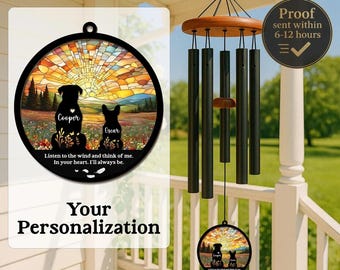 Personalized Dog Memorial Wind Chime, Custom Pet Loss Gift, Dog Remembrance, Name, Silhouette, Stained Glass,Rainbow Bridge, Pet Memory Gift