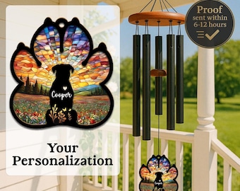 Personalized Dog Memorial Wind Chime – Custom Pet Loss Gift with Name & Breed, Rainbow Bridge Chime, Outdoor Dog Sympathy Windchime
