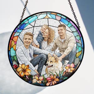 Custom Stained Glass Photo Suncatcher, Personalized Family Portrait Window Hanging, Unique Picture Gift image 16