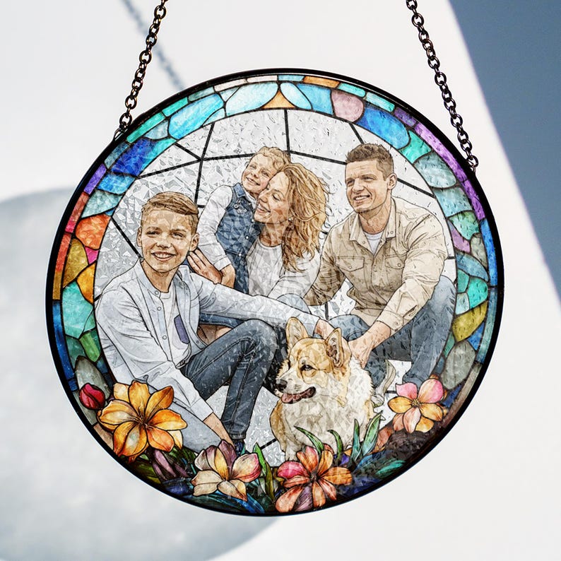 Custom Stained Glass Photo Suncatcher, Personalized Family Portrait Window Hanging, Unique Picture Gift image 16