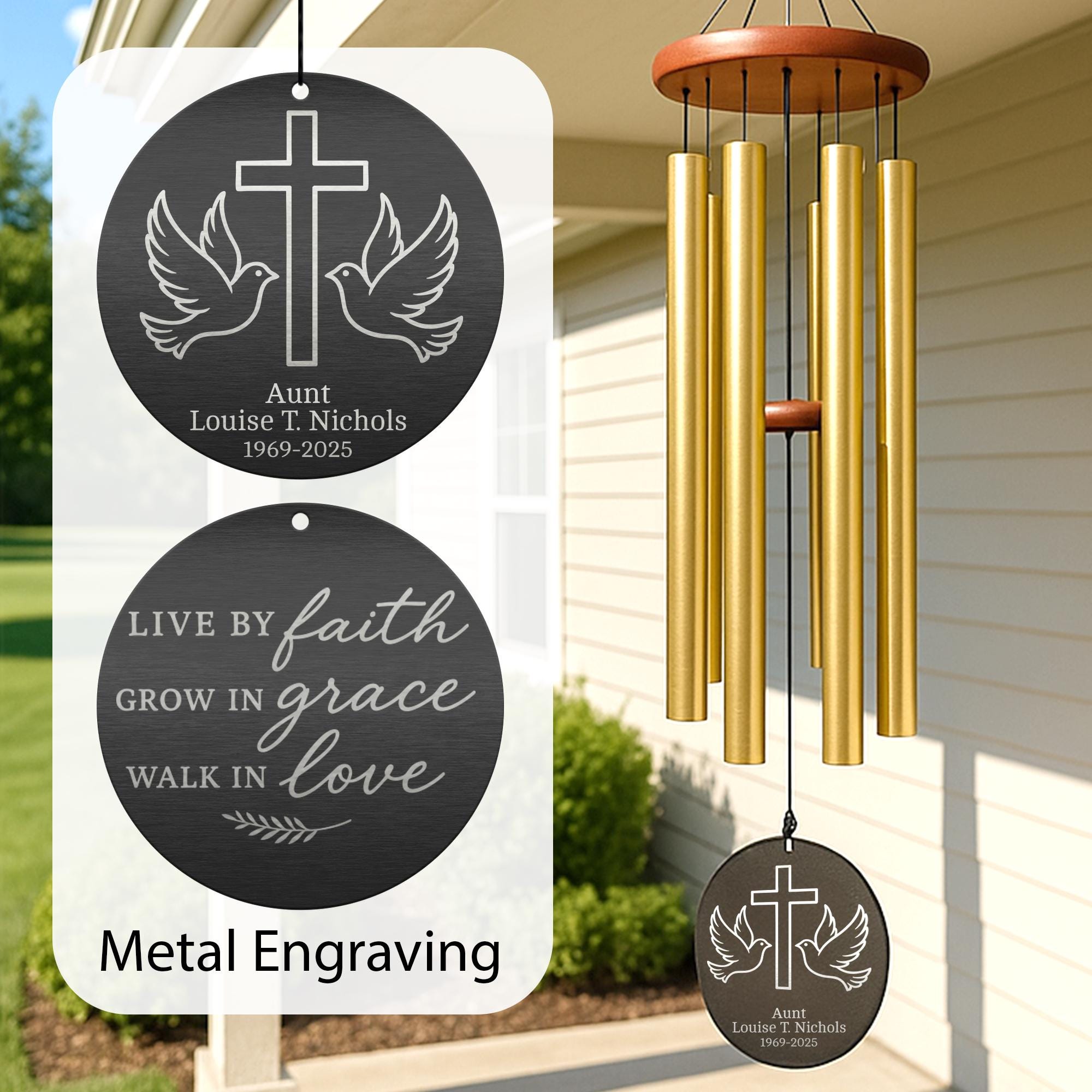 Custom Memorial Wind Chime – Engraved Metal Sympathy Chime – In Loving Memory Gift – Bereavement Keepsake for Loss and Remembrance