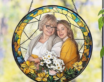 Personalized Grandma Portrait Suncatcher: Stained Glass Window Hanging