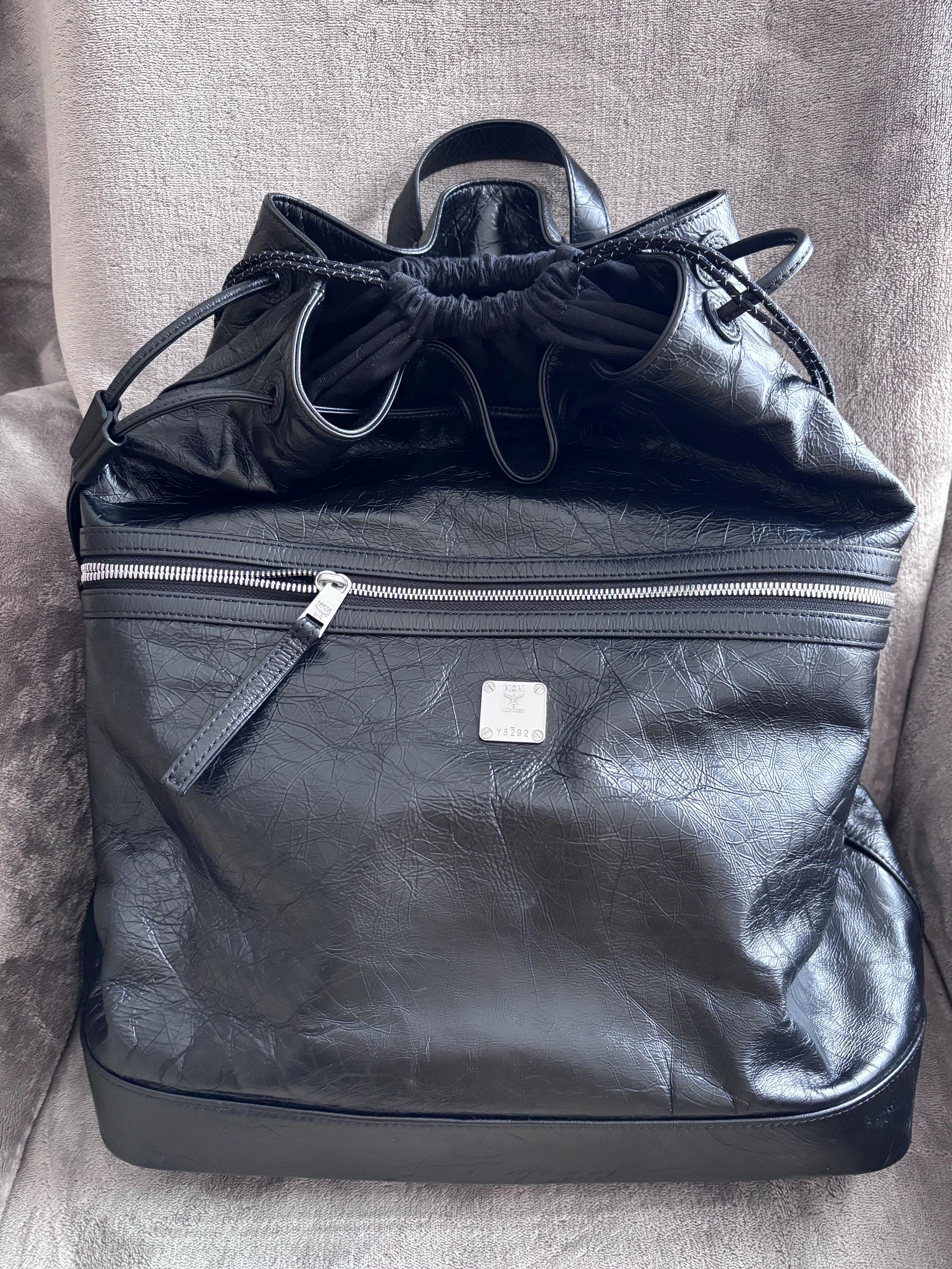 MCM  Logo Vintage Leather Drawstring Backpack Black Small Aren Drawstring Backpack in ECONYL® and Leather Black  main image 4