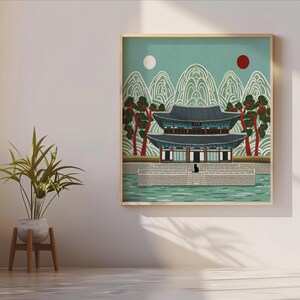 Korean Palace Art Print, Traditional Irworobongdo Style Illustration, Gyeongbokgung Poster, Modern Folk Art, Hand Drawn Wall Decor, Unframed, Free Shipping