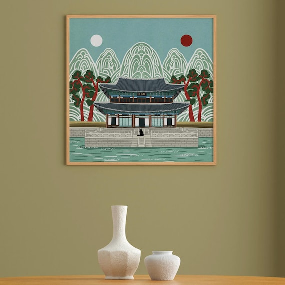Korean Palace Art Print Traditional Irworobongdo Style Illustration Gyeongbokgung Poster Modern Folk Art Kpop DemonHunters, Hand Drawn Art