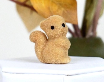 Miniature Flocked Brown and White Squirrels - 1 inch Minis for Fall and Nature Crafts