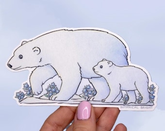 Polar Bear with Cub Sticker - Waterproof Vinyl Decal - Stationary, Scrapbooks, and Crafts