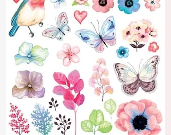Spring Garden Stickers - Half-Size Small Robin, Butterfly, & Flower Sticker Sheet - Crafts and Stationery