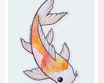 Koi Fish Sticker - Holographic Details - Waterproof Vinyl Decal - Scrapbooks, Crafts, and Journals