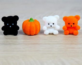 Flocked Miniatures - 1" inch - Fall, Autumn, & Halloween Crafts - Set of 4 Mini Figurines