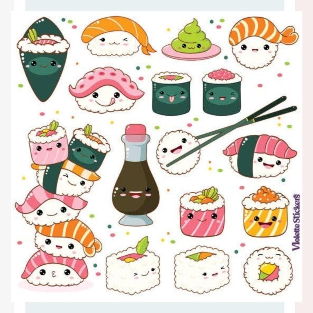 Happy Sushi Stickers - Half-size Cute Sashimi Food Sticker Sheet ...