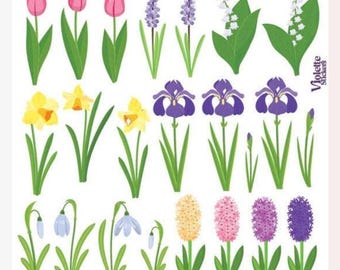 Spring Flower Bulbs Stickers - Half-Size Holographic Garden Flowers Sticker Sheet - Crafts, Scrapbooks, Planners, & Stationery