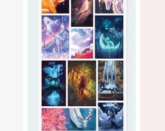 Celestial Animal Stickers - Colorful Woodland Fantasy Sticker Sheet - Crafts, Stationery, & Scrapbooks