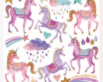 Unicorn Stickers - Half-Size Colorful Fantasy Sticker Sheet - Scrapbooks, Crafts, and Stationery
