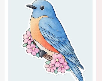 Bluebird Sticker - Waterproof Vinyl Nature and Bird Decal - 2 Choices for Crafts and Scrapbooking
