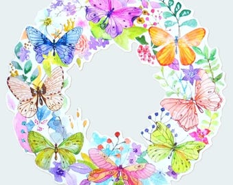 Large Butterfly Wreath Sticker - Colorful Spring Decal - Scrapbooking, Crafts, and Decor