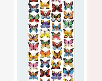 Butterfly Stickers - Colorful Painted Butterflies Sticker Sheet - Planners, Stationery, & Crafts