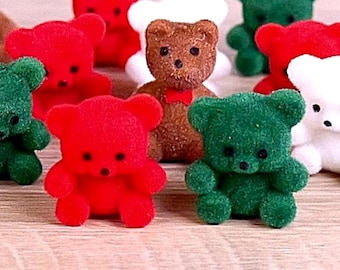 Miniature Flocked Teddy Bear Figurines - Holiday and Christmas Crafts, Displays, & Dioramas