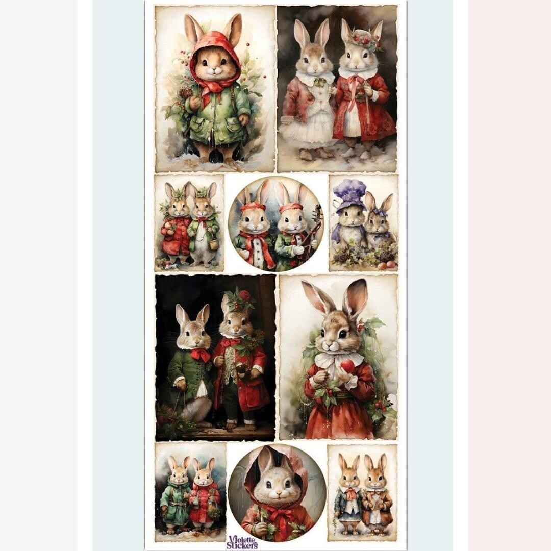 Sticker Rabbit Making House Bunny Christmas Stickers - Holiday Rabbit Sticker Sheet - Winter Crafts ...