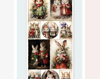 Bunny Christmas Stickers - Holiday Rabbit Sticker Sheet - Winter Crafts, Stationery, & Cards