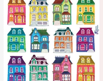 San Francisco House Stickers - Half-Size Colorful Homes Sticker Sheet - Scrapbooks, Stationery, Diaries, Journals, and Crafts