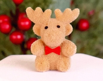 Miniature Flocked Reindeer Figure - Small Moose Figurines - Christmas & Winter Crafts
