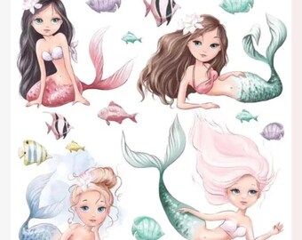Mermaid Girl Stickers - Half-Size Ocean Fantasy Sticker Sheet - Stationery, Journals, Crafts, and Scrapbooking