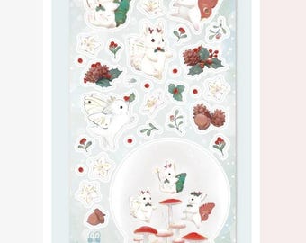 Winter Bunny Stickers - Fantasy White Rabbit Sticker Sheet - Christmas Crafts & Scrapbooks