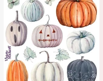 Ghost Pumpkin Stickers - Half-Size Fall & Halloween Sticker Sheet - Stationery, Crafts, and Scrapbooking