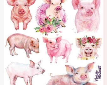 Pink Pig Stickers - Half-Size Realistic Farm Animal Sticker Sheet - Crafts, Scrapbooks, Journals, and Stationery
