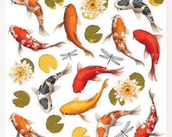 Koi Fish Stickers - Half-Size Garden & Nature Pond Sticker Sheet - Stationery, Scrapbooks, Journals, and Crafts