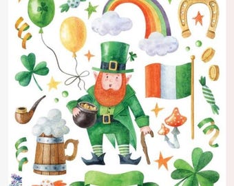 Leprechaun Stickers - Half-Size Lucky St. Patrick's Day Celebration Sticker Sheet - March Crafts & Scrapbooks